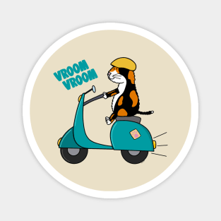 Calico Cat on a Scooter Magnet